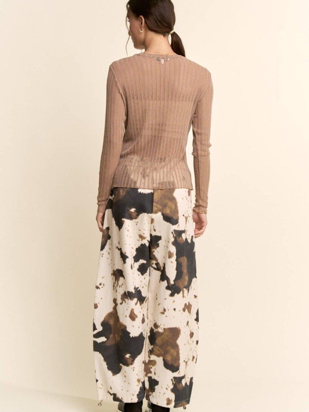 BNWT DAVI & DANI Cow Print Wide-Leg Drawstring Hem Pants - Picture 4 of 6